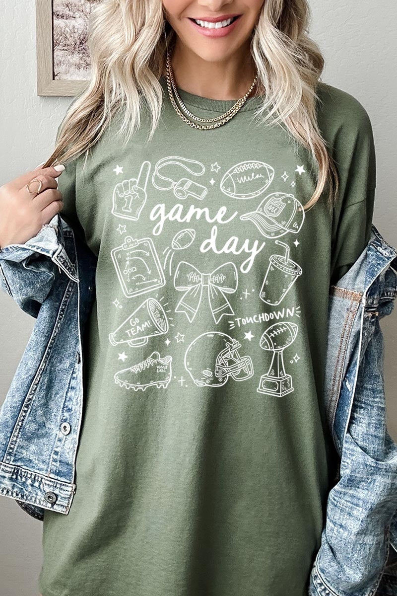 5000-E3081 Football Doodles Graphic Heavy Cotton Tee $9