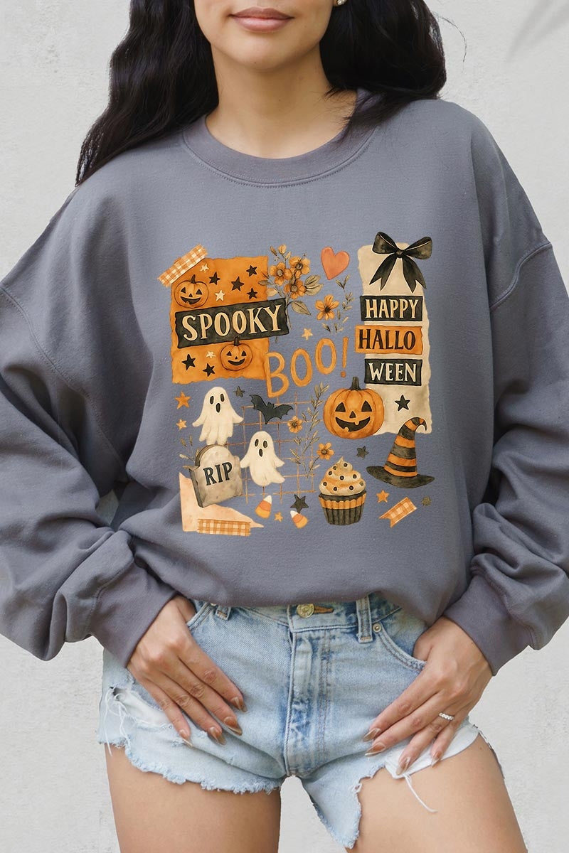UL180P-E3084 Halloween collage Graphic Plus Sweatshirt $25
