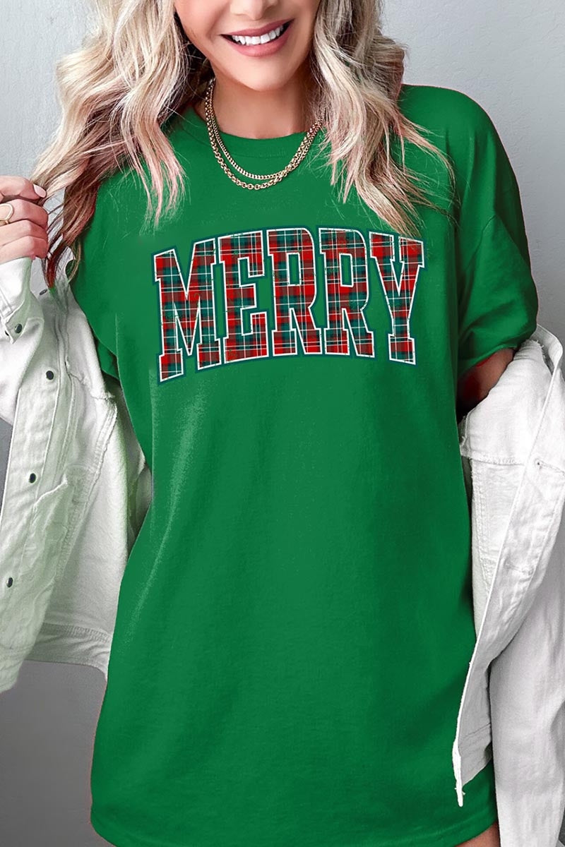 5000-E3210 Classic Plaid Merry Graphic Heavy Cotton Tee $9