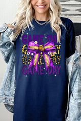 5000P-E3092 Purple Yellow Football Bow Plus Heavy Cotton Tee $12.75