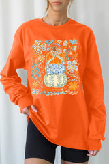 UL240-E3153 Floral Pumpkin Stack Graphic Long Sleeve Tee $13.75