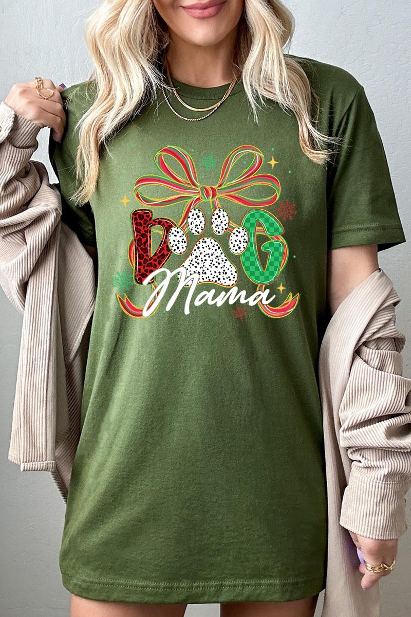 US3001-E3194 Dog Mama Christmas Paw Graphic Tee $12.5