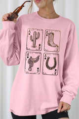 UL240P-E3094 Western Cowgirl Card Graphic Plus Long Sleeve Tee $17