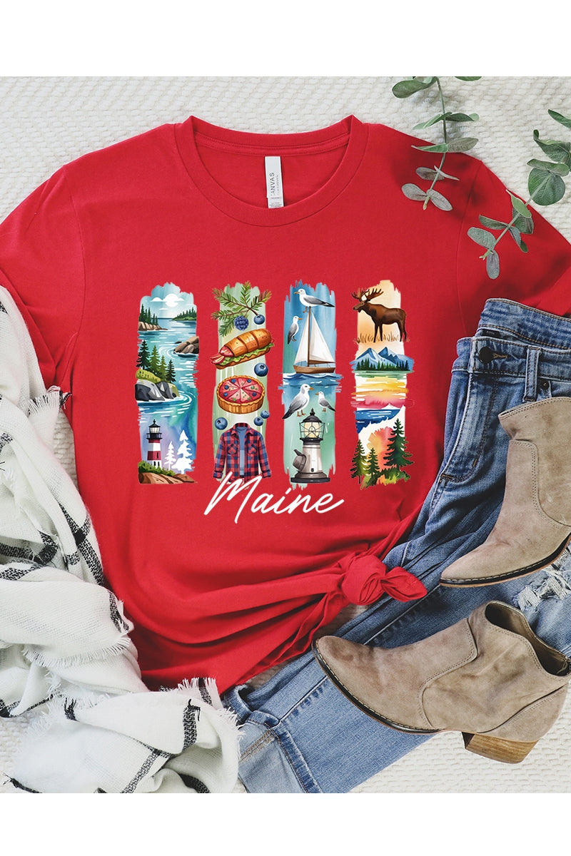 US3001-E3061ME Maine State Brushstroke Graphic Tee $12.5