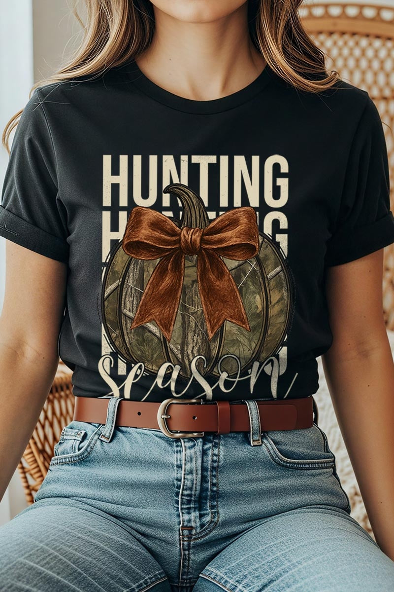 US3001P-E3190 Hunting Pumpkin Bow Graphic Plus Tee $16