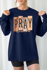 UL240P-E3166 Pray Fall Christian Graphic Plus Long Sleeve Tee $17