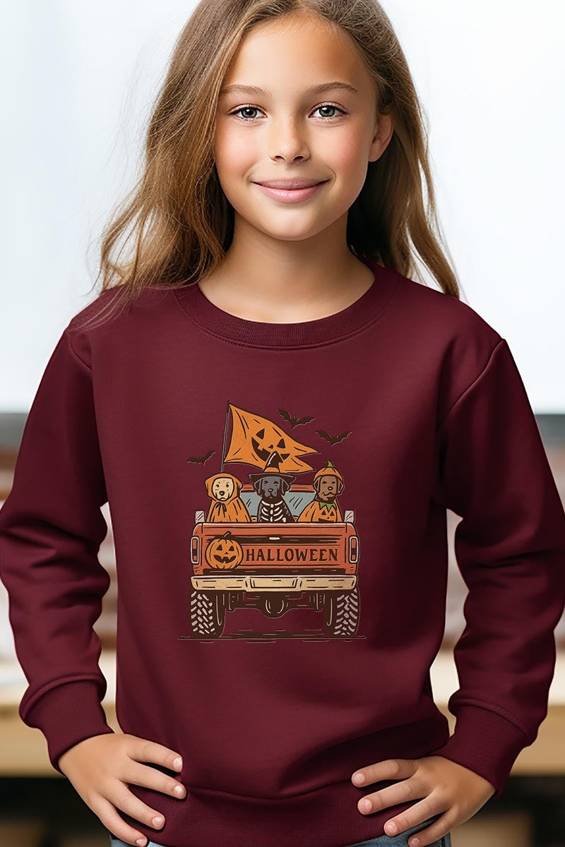 UL180B-E3150Z Halloween Truck Dogs Kids Graphic Sweatshirt $20