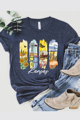 US3001P-E3061KS Kansas State Brushstroke Graphic Plus Tee $16