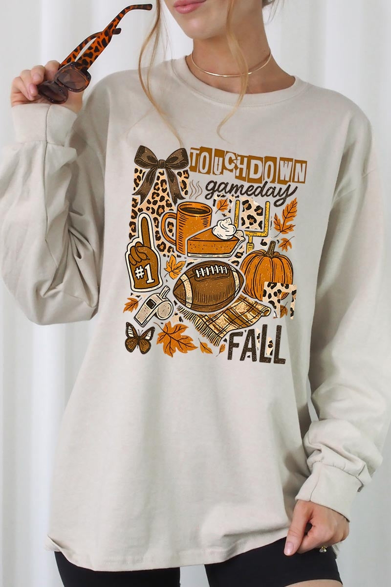 UL240P-E3134 Fall Football Collage Graphic Plus Long Sleeve Tee $17