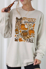 UL240-E3134 Fall Football Collage Graphic Long Sleeve Tee $13.75