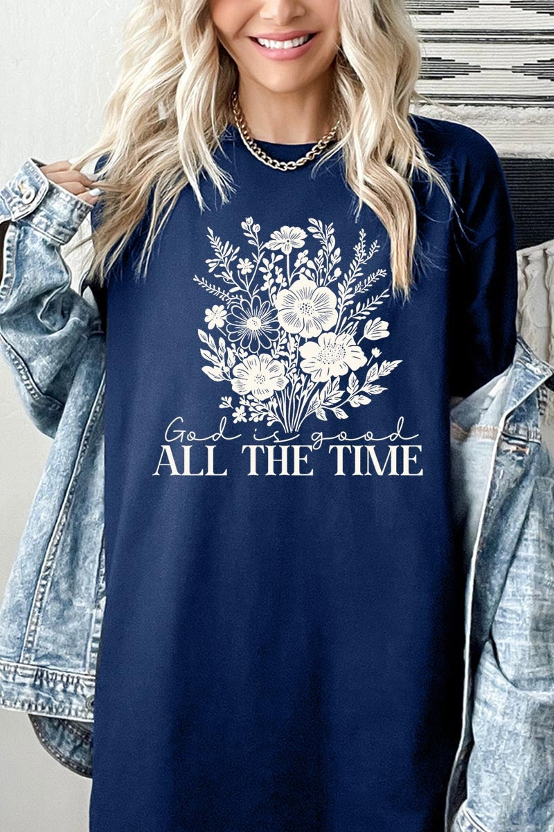 5000-E3116 God Is Good Floral Graphic Heavy Cotton Tee $9
