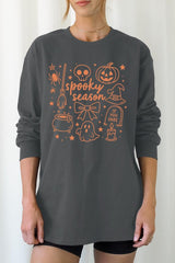 UL240-E3141 Halloween Doodle Graphic Long Sleeve Tee $13.75