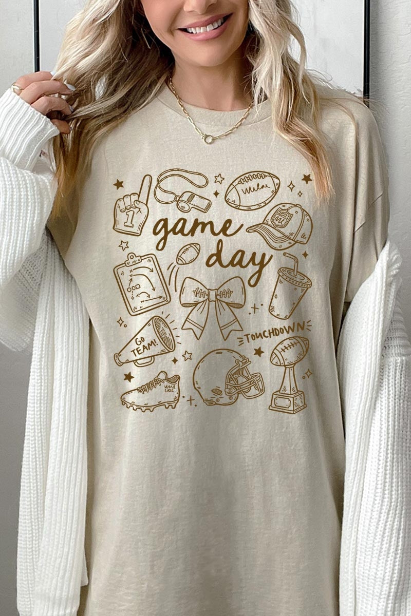 5000-E3081 Football Doodles Graphic Heavy Cotton Tee $9