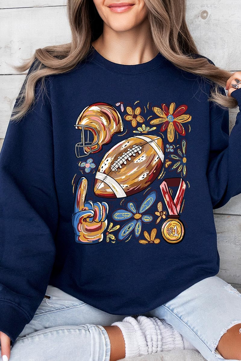 UL180P-E3072 Retro Floral Football Graphic Plus Sweatshirt $25