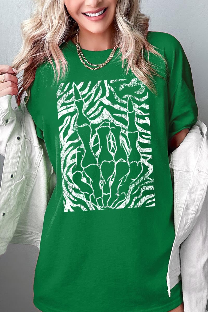 5000P-E3177 Skeleton Hands Zebra Graphic Plus Heavy Cotton Tee $12.75