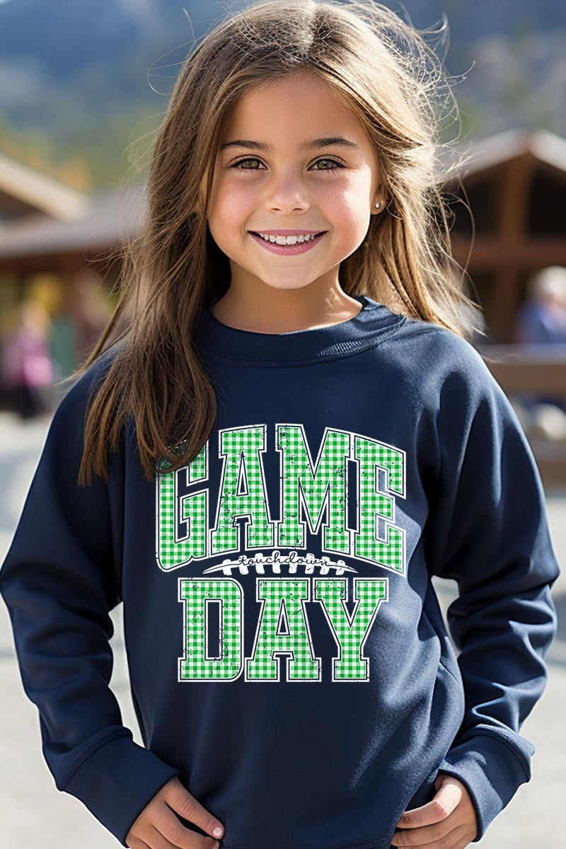 UL180B-E3128Z Green Gingham Game Day Kids Graphic Sweatshirt $20