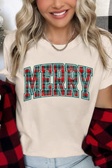 US3001P-E3210 Classic Plaid Merry Graphic Plus Tee $16