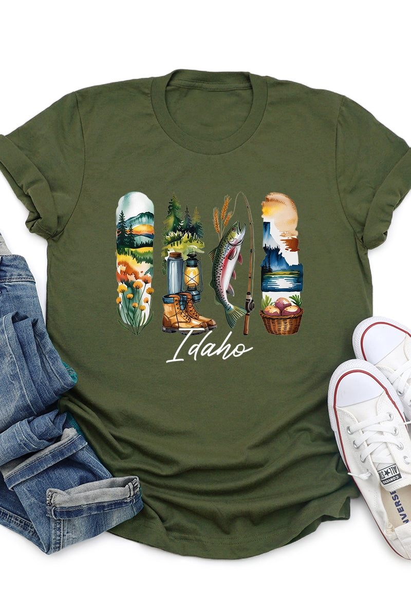 US3001P-E3061ID Idaho State Brushstroke Graphic Plus Tee $16
