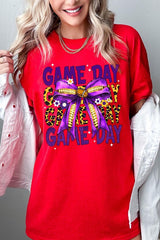 5000P-E3092 Purple Yellow Football Bow Plus Heavy Cotton Tee $12.75
