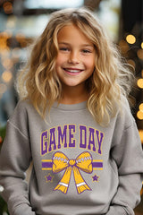 UL180B-E3063Z Purple Game Day Football Bow Kids Sweatshirt $20