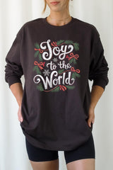 UL240P-E3221 Joy to the World Christmas Graphic Plus Long Sleeve Tee $17