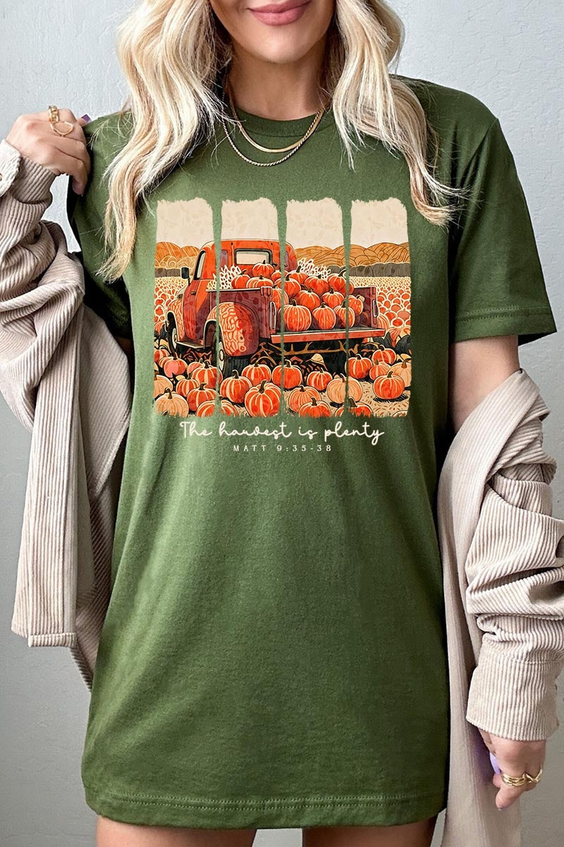 US3001P-E3172 Harvest Is Plenty Graphic Plus Tee $16