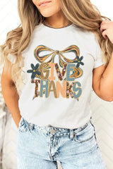 US3001-E3154 Give Thanks Bow Graphic Tee $12.5