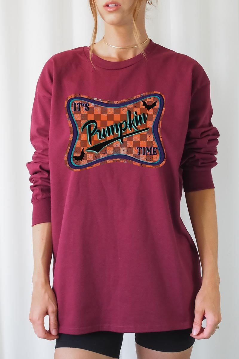 UL240P-E3144 Itu2019s pumpkin time Graphic Plus Long Sleeve Tee $17