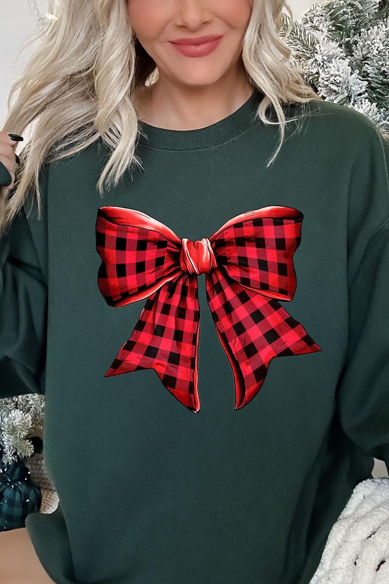 UL180-E3198 Red Buffalo Plaid Bow Graphic Sweatshirt $20