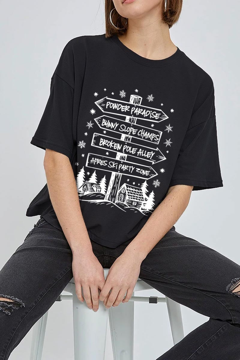 CTS-E3189 Ski Lodge Signs Graphic Relaxed Crop Top $11