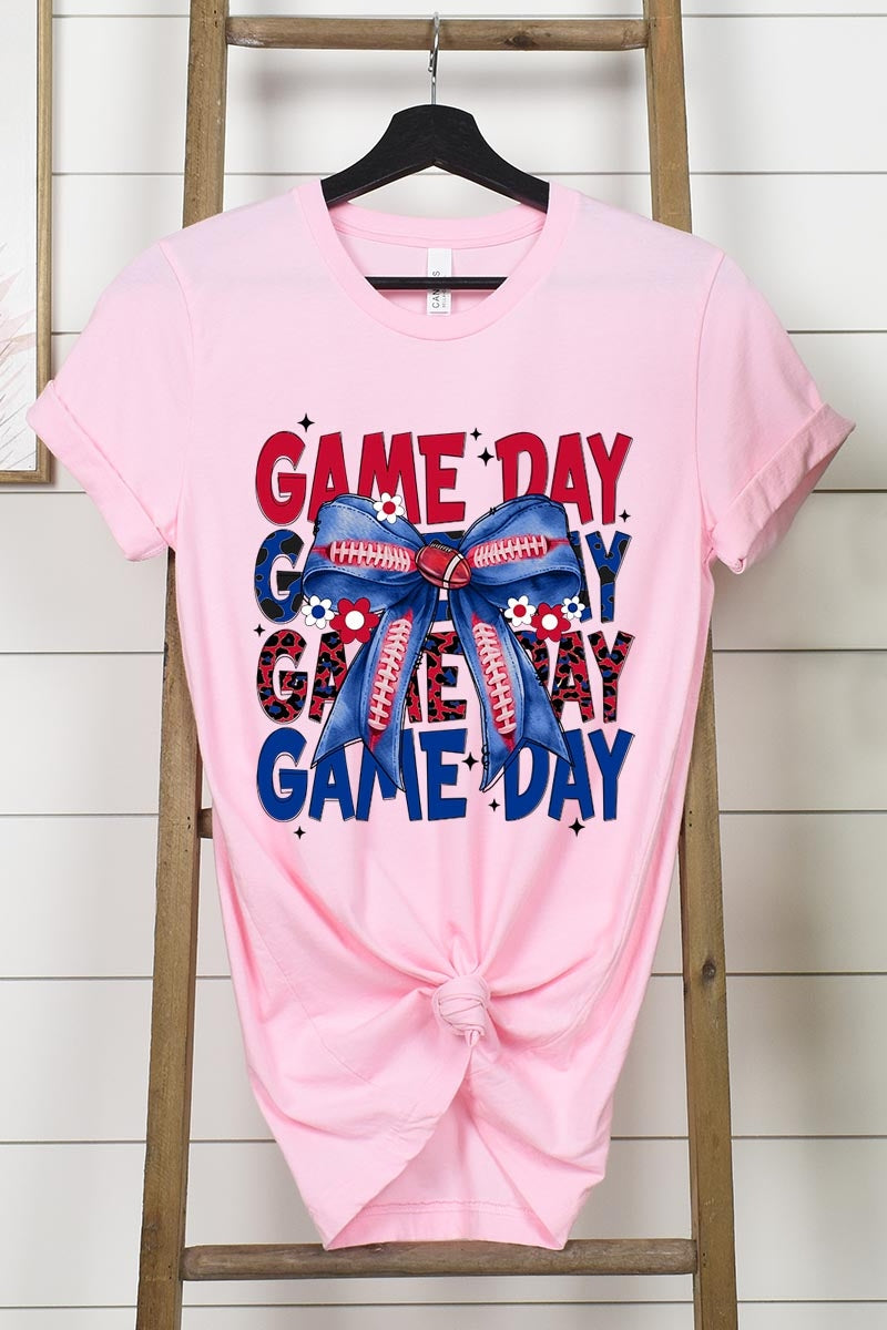 US3001P-E3087 Red Blue Football Game Day Bow Graphic Plus Tee $16