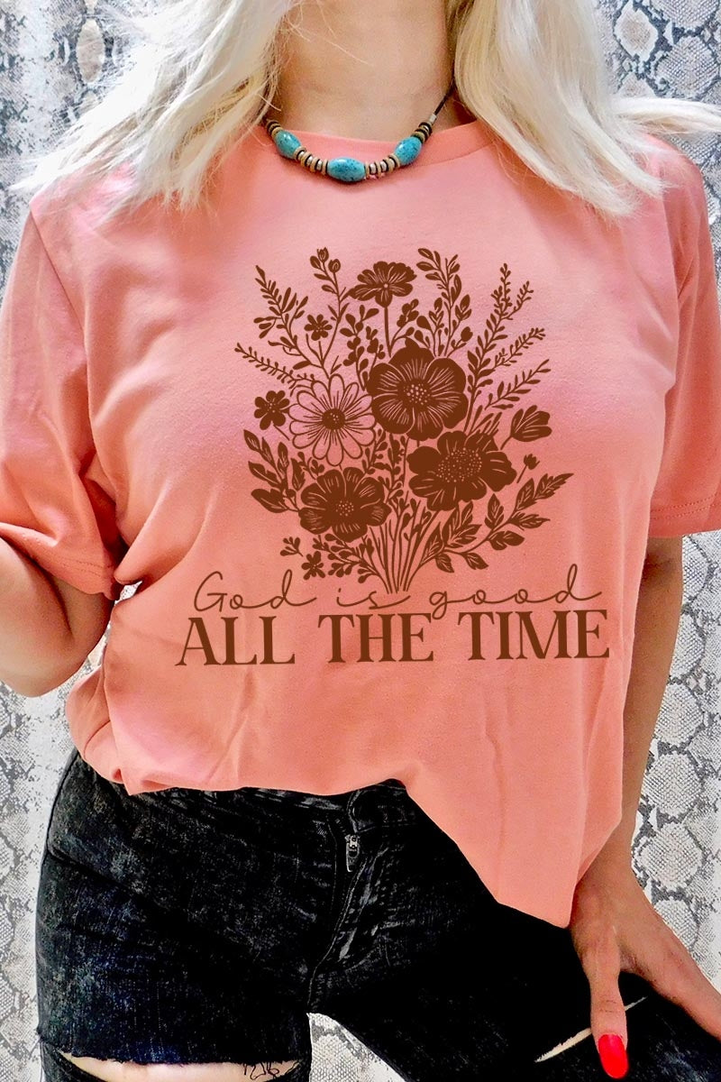 US3001P-E3116 God Is Good Floral Graphic Plus Tee $16
