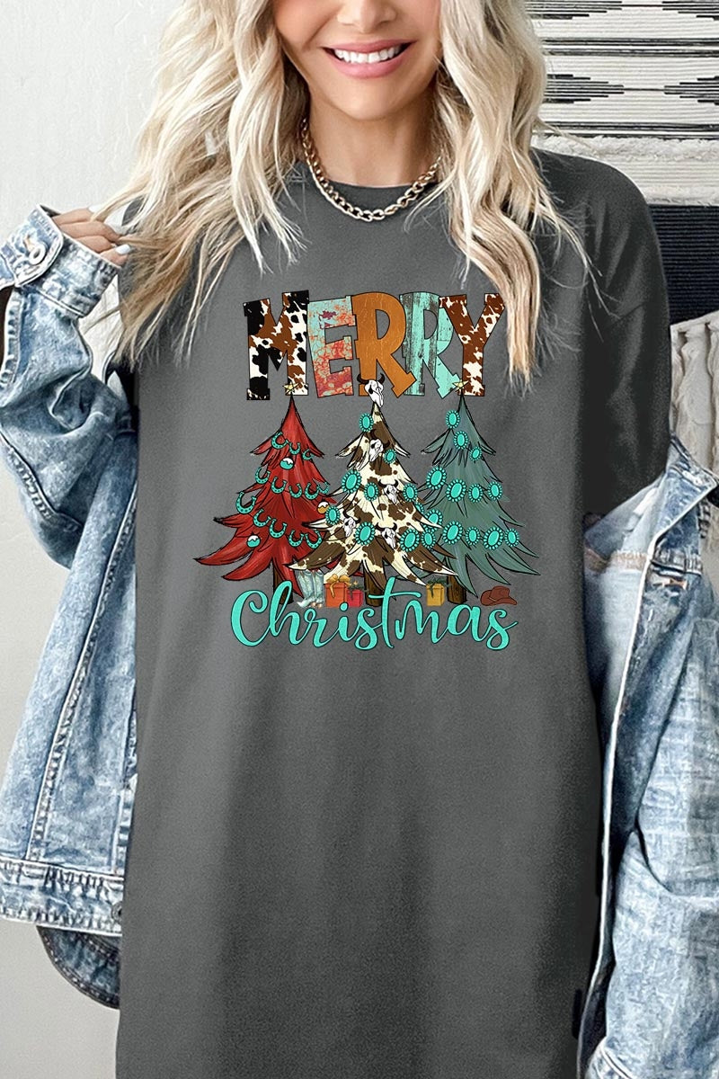 5000P-E3200 Merry Christmas Trees Graphic Plus Heavy Cotton Tee $12.75