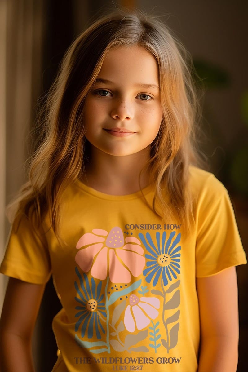 US3001Y-E3067Z Consider the Wildflowers Kids Graphic Tee $11