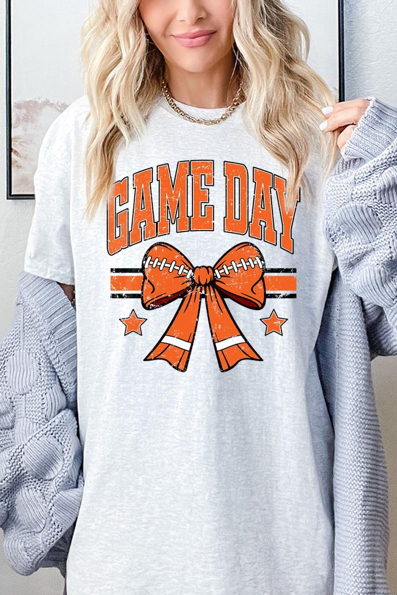 5000-E3064 Orange Football Bow Graphic Heavy Cotton Tee $9