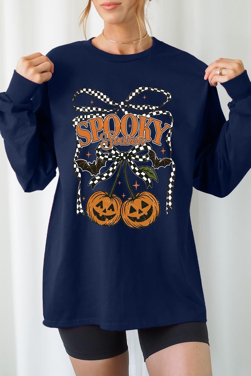 UL240P-E3085 Pumpkin Cherries Graphic Plus Long Sleeve Tee $17
