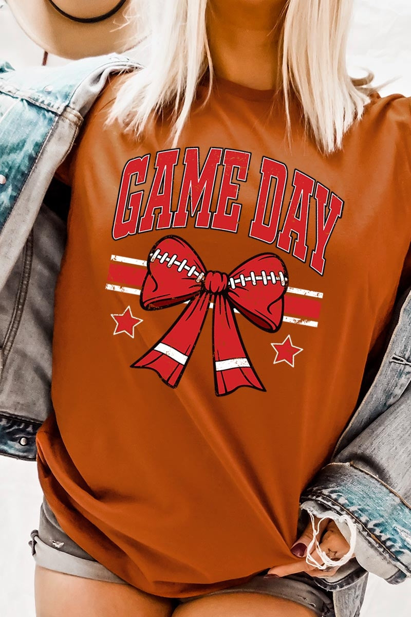 US3001P-E3062 Red Game Day Football Bow Graphic Plus Tee $16
