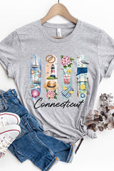 US3001P-E3061CT Connecticut State Brushstroke Graphic Plus Tee $16