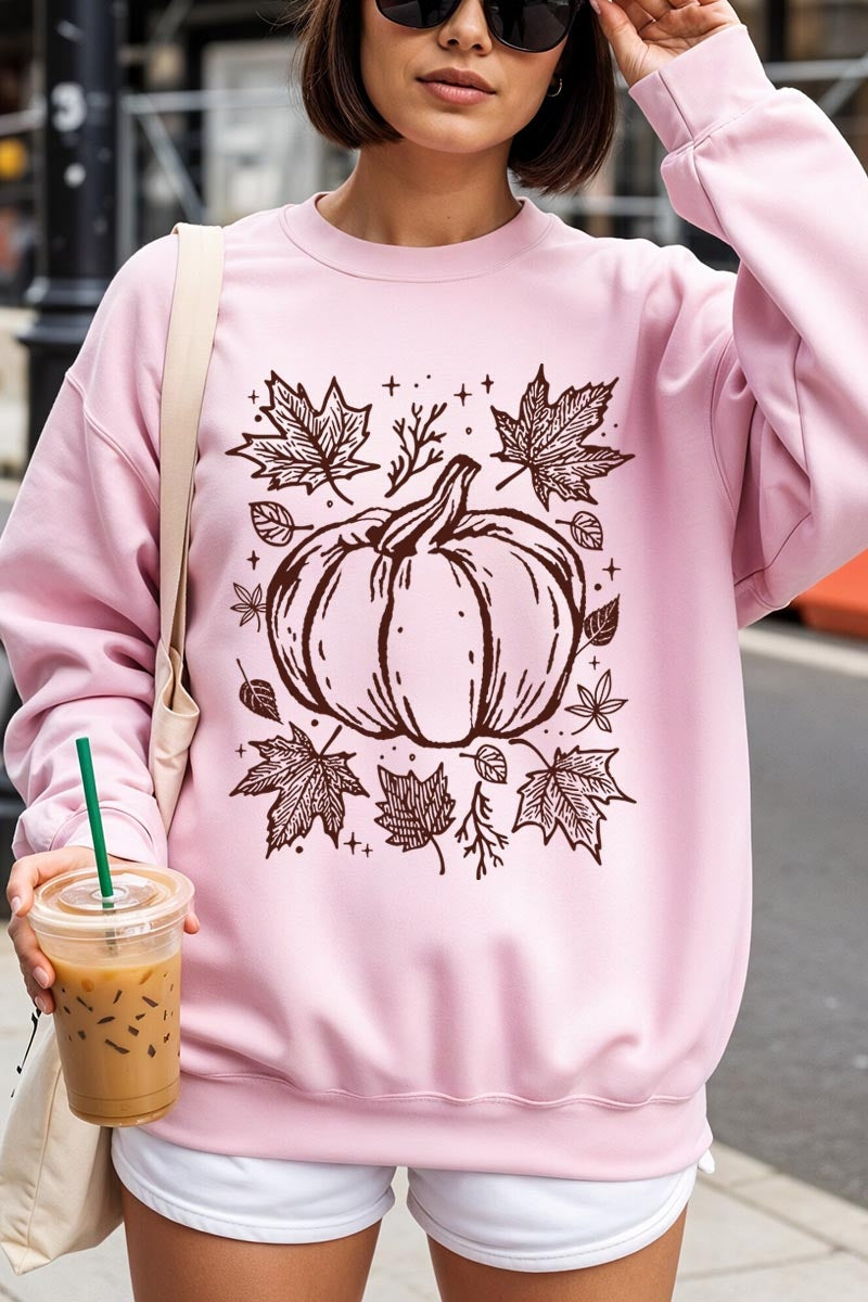UL180P-E3162 Fall Pumpkin Graphic Plus Sweatshirt $25