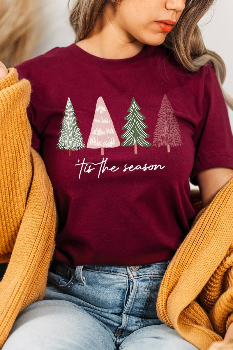 US3001P-E3218 Rustic Christmas Trees Graphic Plus Tee $16
