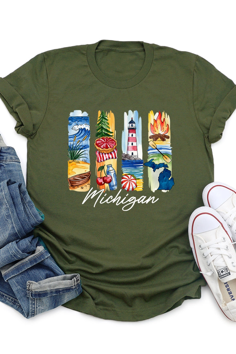 US3001-E3061MI Michigan State Brushstroke Graphic Tee $12.5
