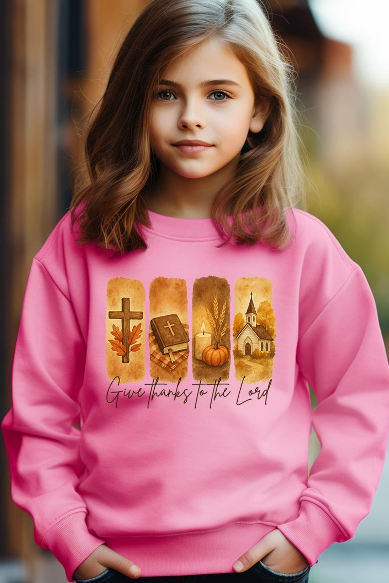 UL180B-E3169Z Give Thanks To The Lord Kids Graphic Sweatshirt $20