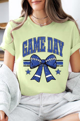 US3001-E3065 Blue Game Day Football Bow Graphic Tee $12.5