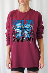 UL240P-E3089 Blue Silver Football Bow Plus Long Sleeve Tee $17