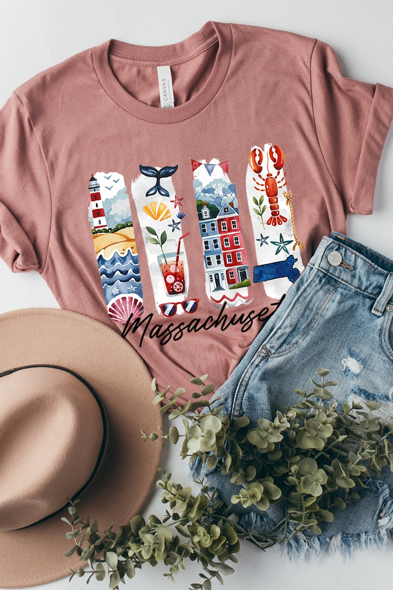 US3001-E3061MA Massachusetts State Brushstroke Graphic Tee $12.5