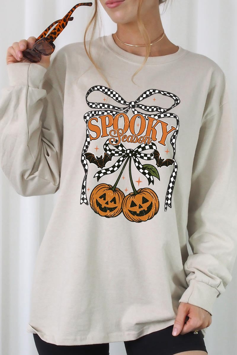 UL240P-E3085 Pumpkin Cherries Graphic Plus Long Sleeve Tee $17