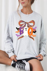 UL240-E3120 Boo Brushstroke Bow Graphic Long Sleeve Tee $13.75