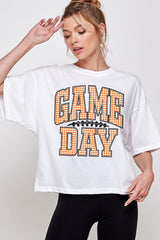 CTS-E3129 Orange Gingham Game Day Graphic Relaxed Crop Top $11