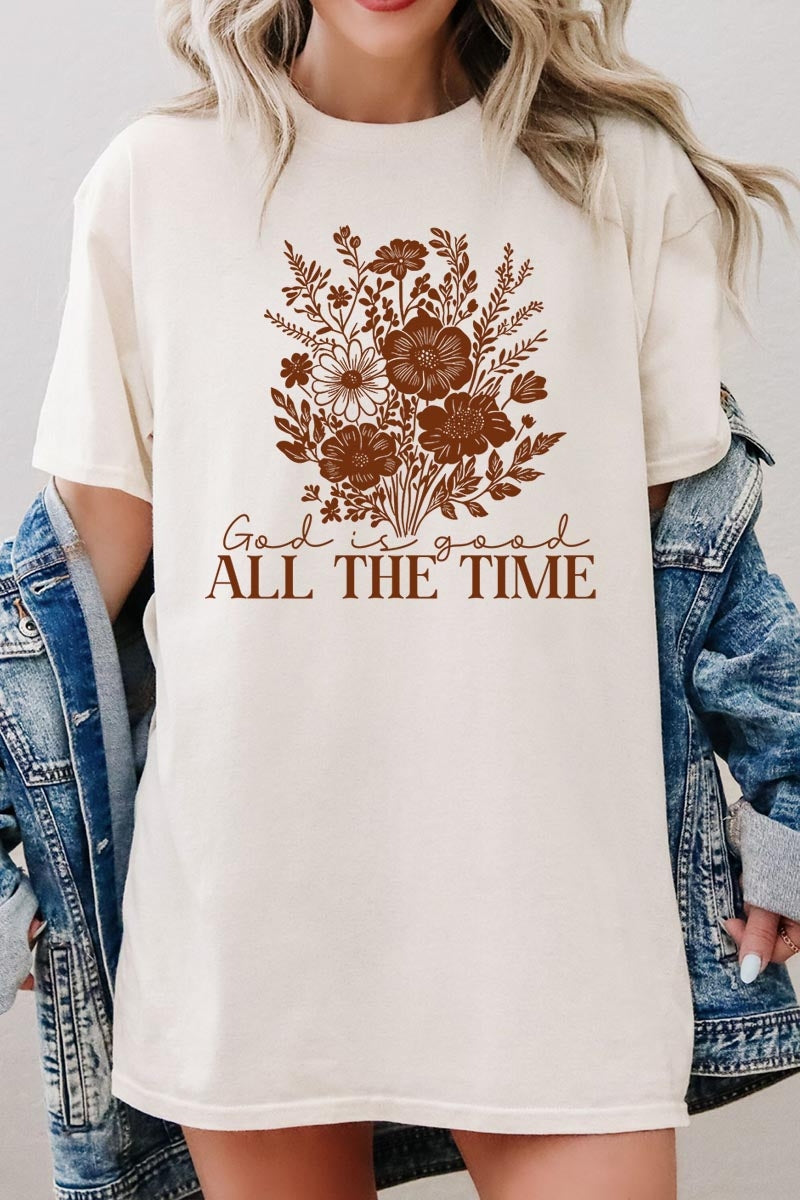 5000-E3116 God Is Good Floral Graphic Heavy Cotton Tee $9