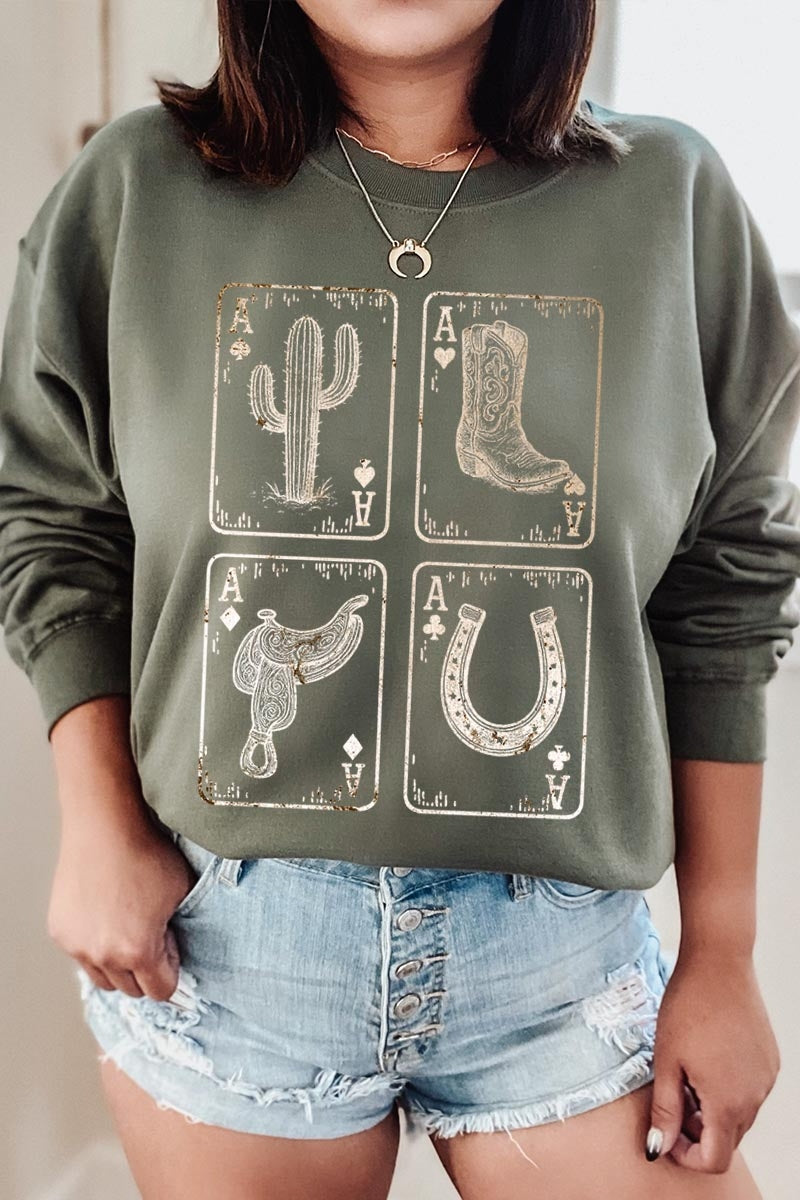 UL180-E3094 Western Cowgirl Card Graphic Sweatshirt $20